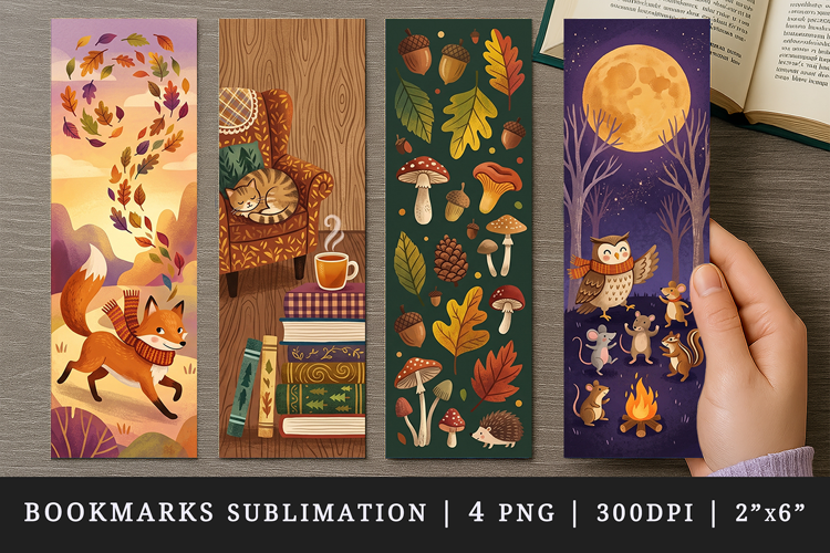 Fall autumn bookmarks printable sublimation bookmark design