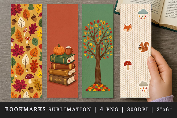 Fall autumn bookmarks printable sublimation bookmark design example image 1
