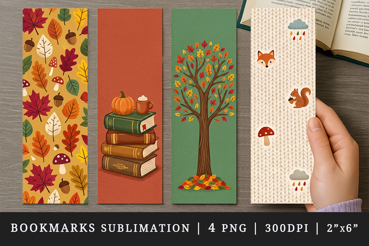 Fall autumn bookmarks printable sublimation bookmark design