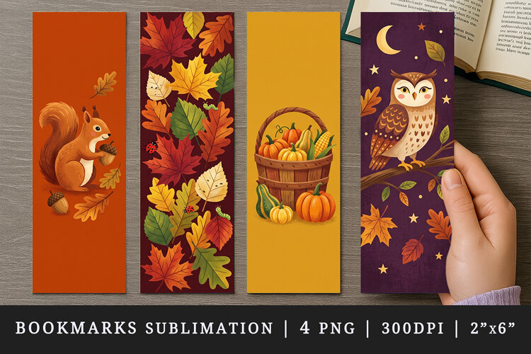 Fall autumn bookmarks printable sublimation bookmark design example image 1