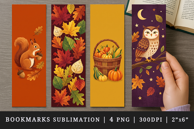Fall autumn bookmarks printable sublimation bookmark design