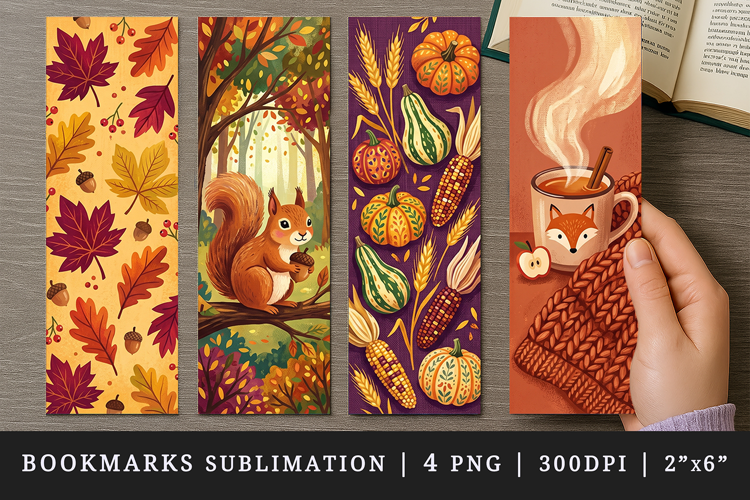 Fall autumn bookmarks printable sublimation bookmark design
