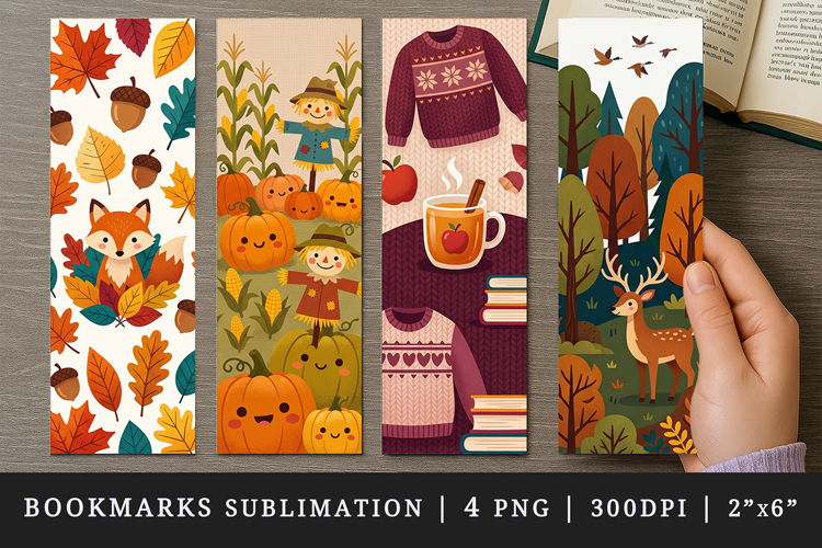Fall autumn bookmarks printable sublimation bookmark design