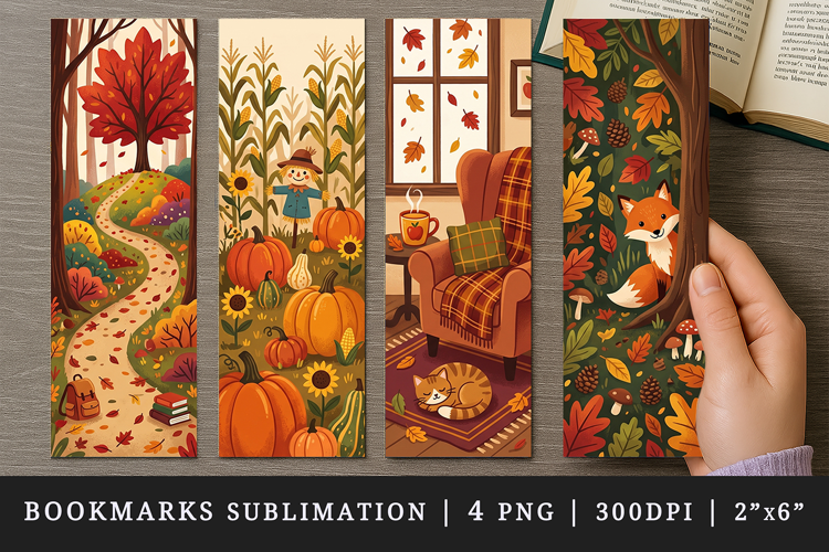 Fall autumn bookmarks printable sublimation bookmark design