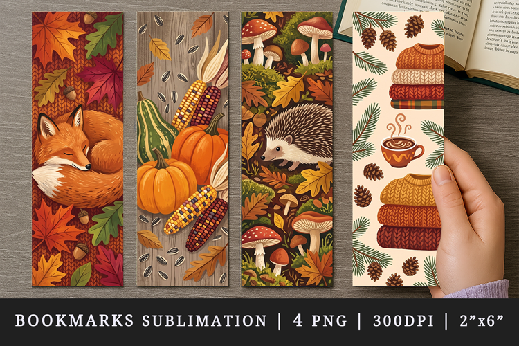 Fall autumn bookmarks printable sublimation bookmark design