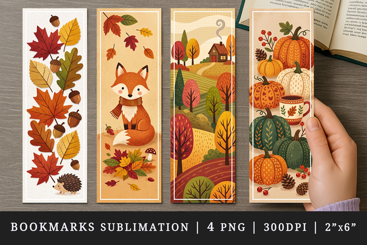 Fall autumn bookmarks printable sublimation bookmark design