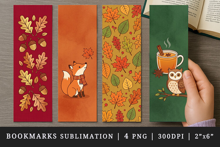 Fall autumn bookmarks printable sublimation bookmark design example image 1