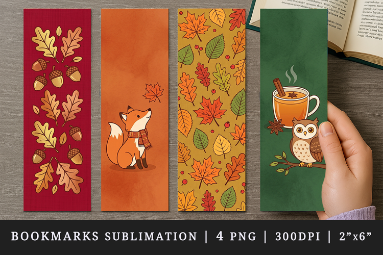 Fall autumn bookmarks printable sublimation bookmark design