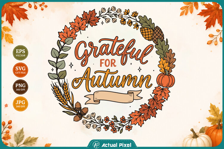 Grateful For Autumn Thanksgiving Wreath SVG example image 1