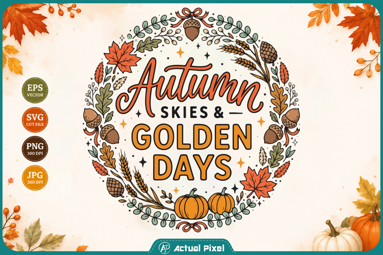 Autumn Skies And Golden Days Fall Clipart Design