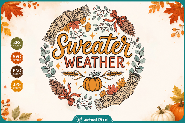 Sweater Weather Cozy Fall Pumpkin Typography Design