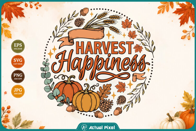 Harvest Happiness Autumn Pumpkin Wreath Sublimation example image 1
