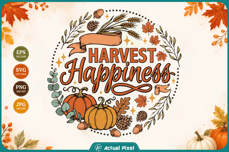 Harvest Happiness Autumn Pumpkin Wreath Sublimation