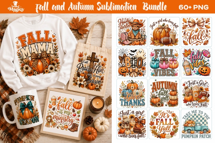 Fall & Autumn Sublimation PNG Bundle, Autumn Sublimation