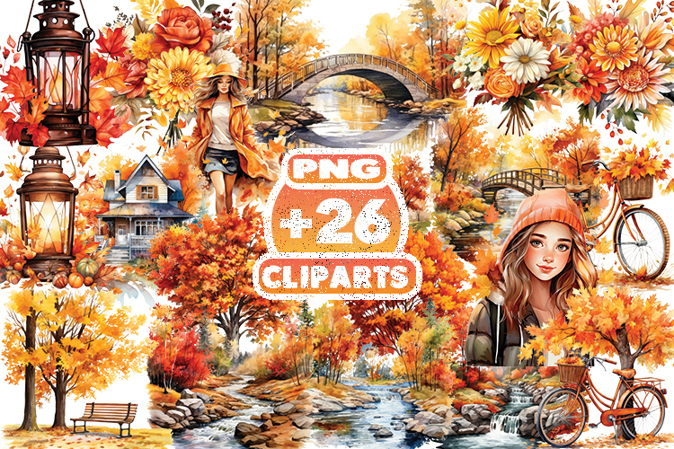 Fall Autumn Watercolor Clipart Bundle | Pumpkins, Leaves