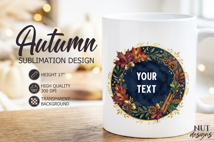 Autumn Midnight Wreath Sublimation Thanksgiving custom text