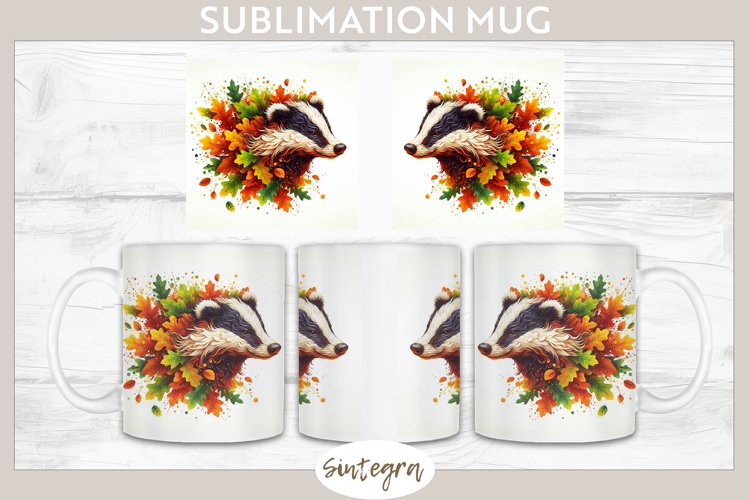 Fall Badger Animal v1 Mug Wrap Sublimation