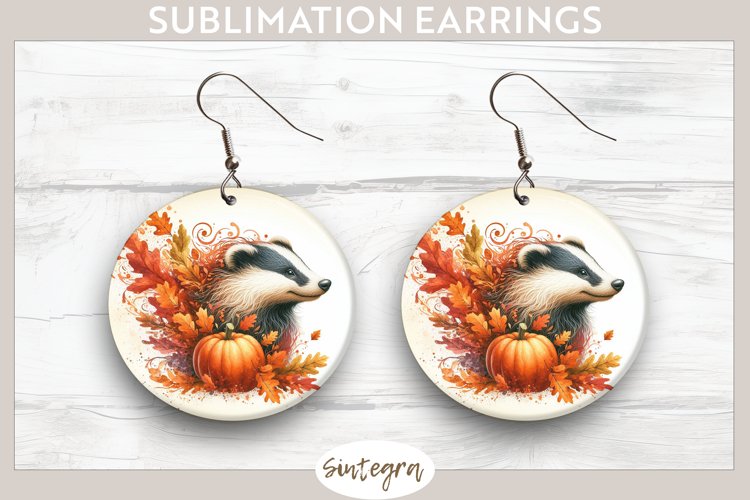 Fall Badger Animal v4 Round Earrings Sublimation