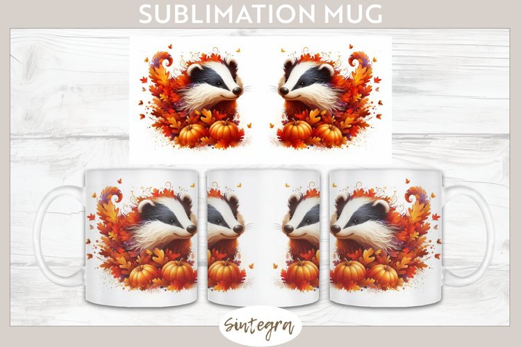 Fall Badger Animal v5 Mug Wrap Sublimation
