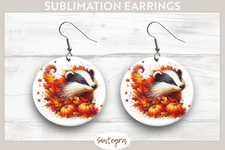 Fall Badger Animal v5 Round Earrings Sublimation