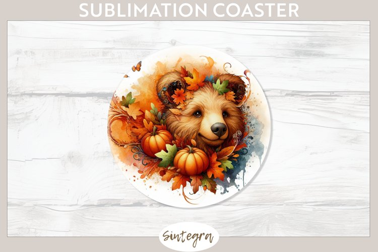Fall Bear Animal v1 Round Coaster Sublimation