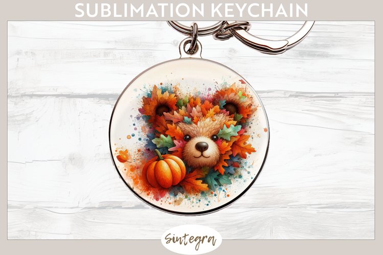 Fall Bear Animal v3 Round Keychain Sublimation
