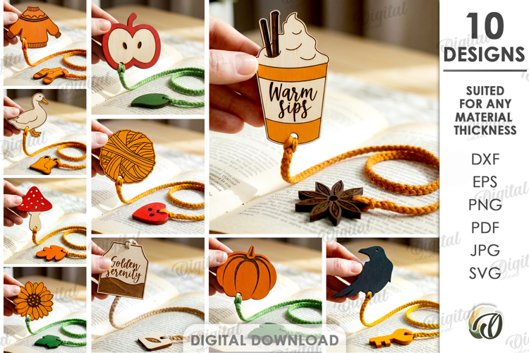 Fall Bookmarks Bundle Laser Cut. Page Marker. Book Lover SVG