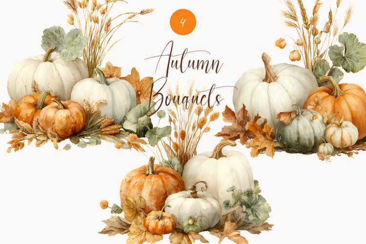 Watercolor Fall flowers - Fall clipart - Fall bouquets