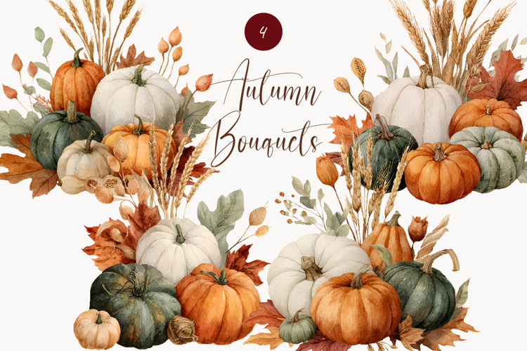 Watercolor Fall flowers - Fall clipart - Fall bouquets