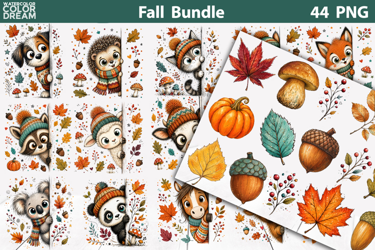 Cute Fall Animals Clipart | Autumn Sublimation