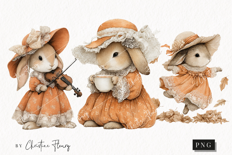 Whimsical Fall Bunny Clipart | Vintage Fall Png