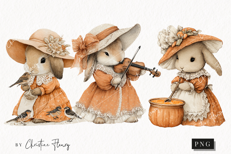 Whimsical Fall Bunny Clipart | Vintage Fall Png