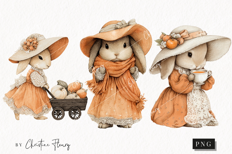 Whimsical Fall Bunny Clipart | Vintage Fall Png