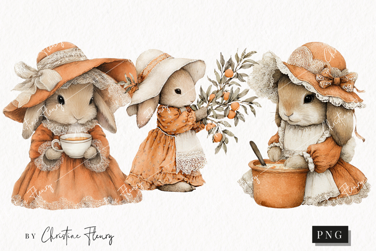 Whimsical Fall Bunny Clipart | Vintage Fall Png