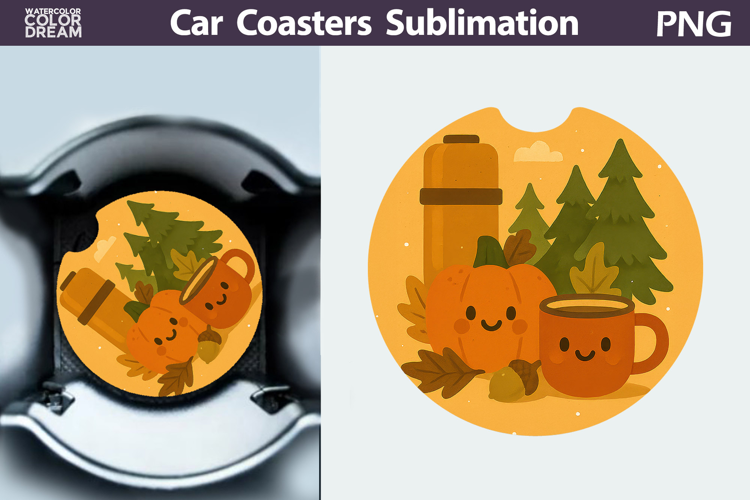 Pumpkin Thermos Car Coaster | Autumn Camping Sublimation