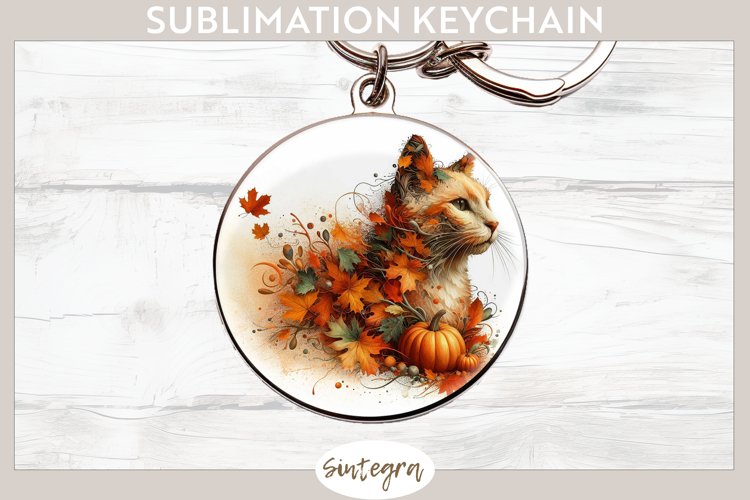 Fall Cat Animal v1 Round Keychain Sublimation