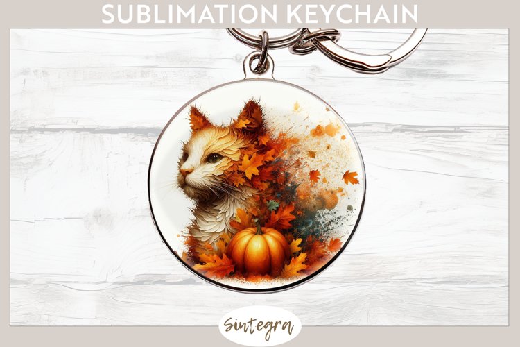 Fall Cat Animal v3 Round Keychain Sublimation