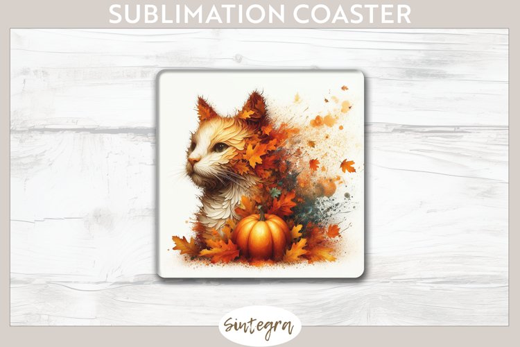Fall Cat Animal v3 Square Coaster Sublimation
