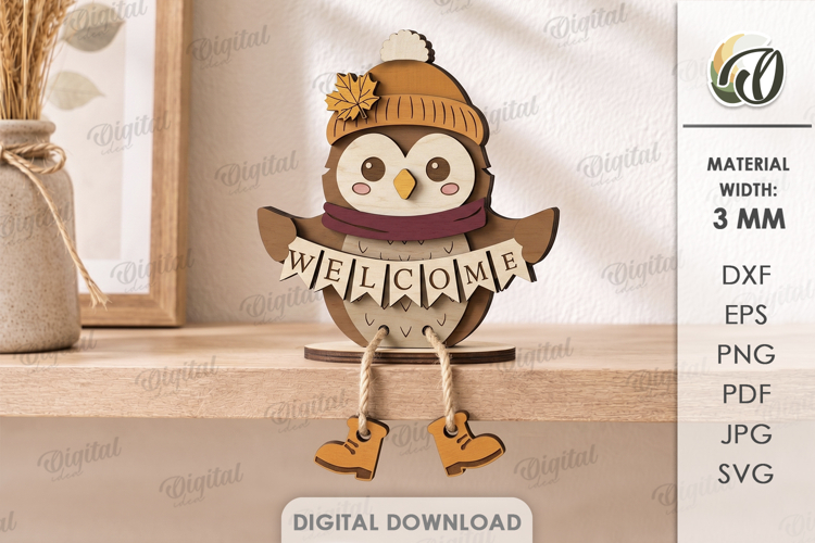 3D Fall Stand Laser Cut. Standing Decor. Owl SVG
