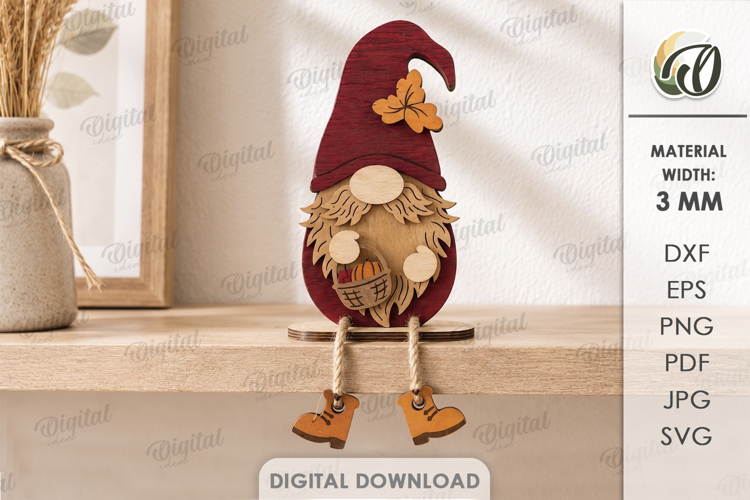 3D Fall Stand Laser Cut. Standing Decor. Gnome SVG