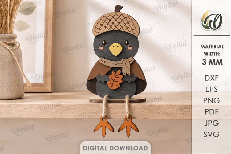 3D Fall Stand Laser Cut. Standing Decor. Crow SVG