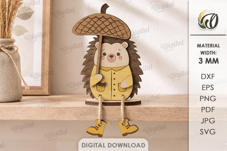 3D Fall Stand Laser Cut. Standing Decor. Hedgehog SVG