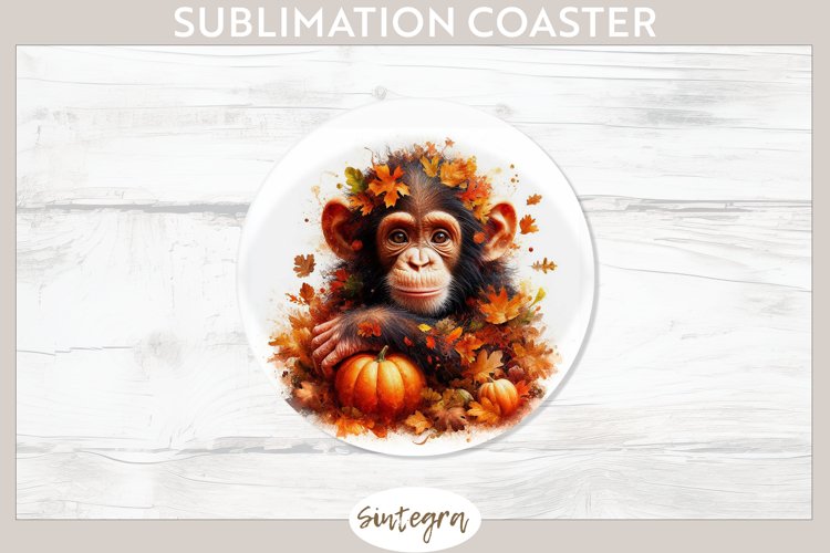 Fall Chimpanzee Animal v3 Round Coaster Sublimation