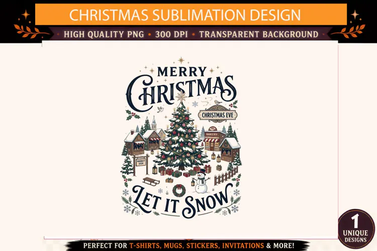 Merry Christmas Let It Snow PNG, Vintage Christmas Village S