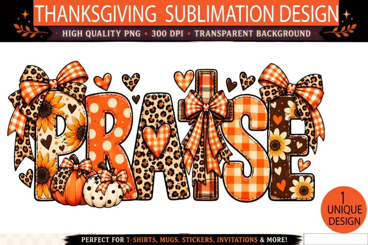 Praise PNG, Thanksgiving Sublimation Design, Orange Leopard