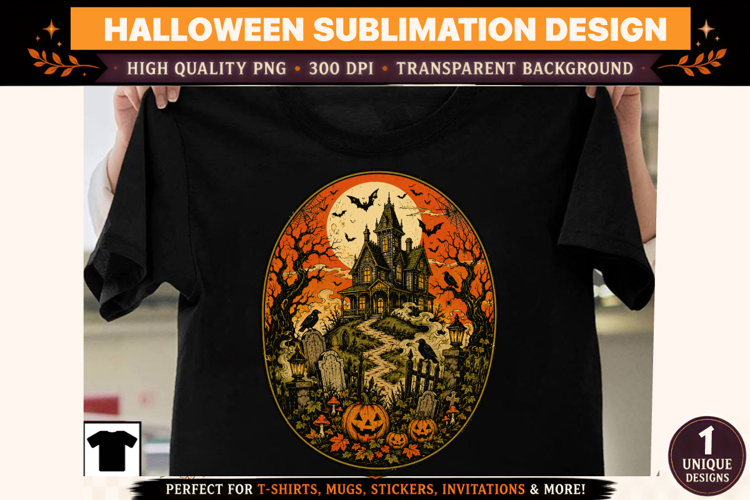 Haunted House Halloween PNG | Vintage Haunted Mansion Sublim