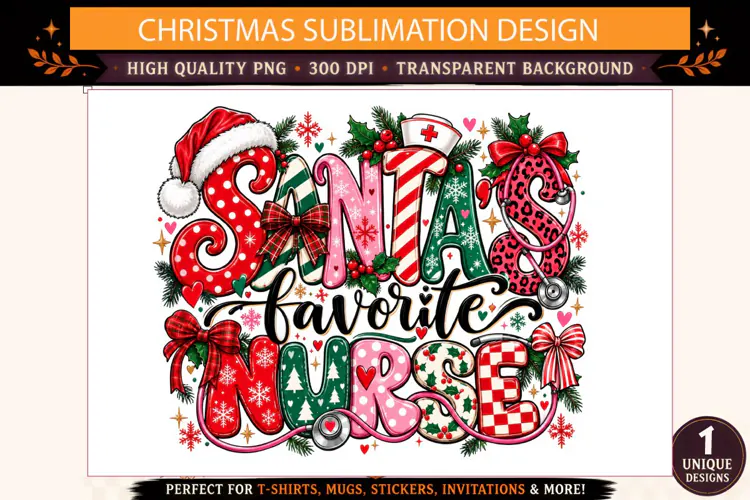 Santa's Favorite Nurse PNG, Christmas Nurse Sublimation Desi