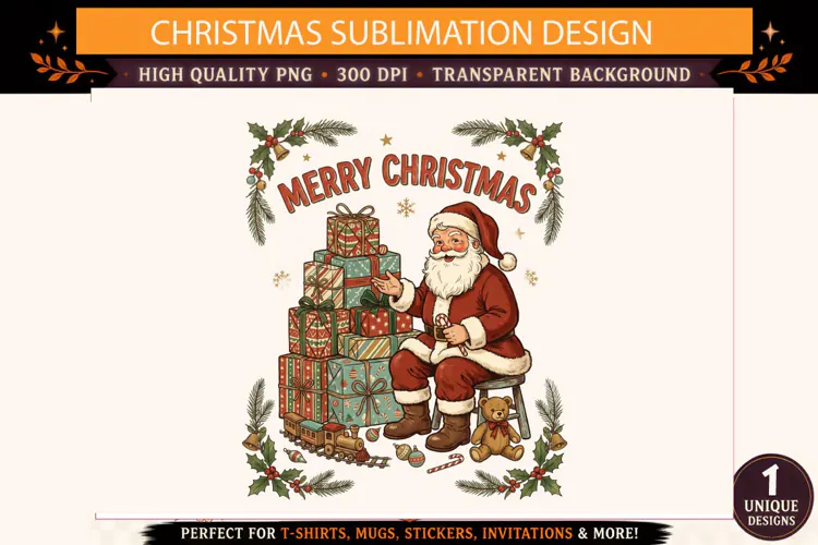 Merry Christmas PNG, Vintage Santa Claus Christmas Design, C