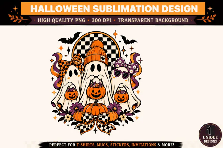 Halloween Ghost Girls PNG,Cute Spooky Ghost Trio Sublimation