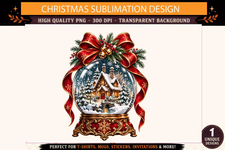 Christmas Snow Globe PNG, Vintage Christmas Village Sublimat